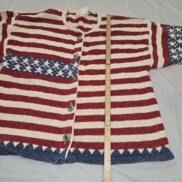 Sage Creek by Liz Ence Womens Large Cardigan Sweater Knit American Flag July - Picture 5 of 12